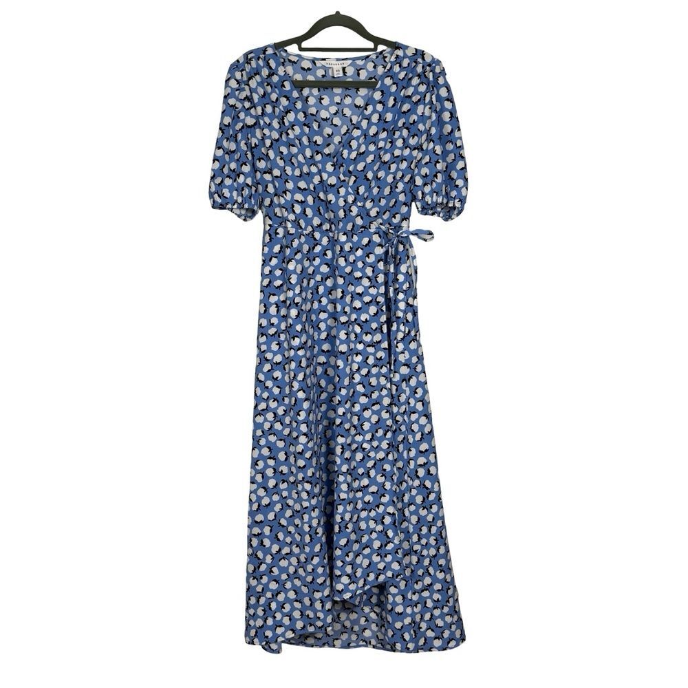 POPSUGAR Periwinkle Blue Floral Wrap Maxi Dress Puff Sleeve XS
